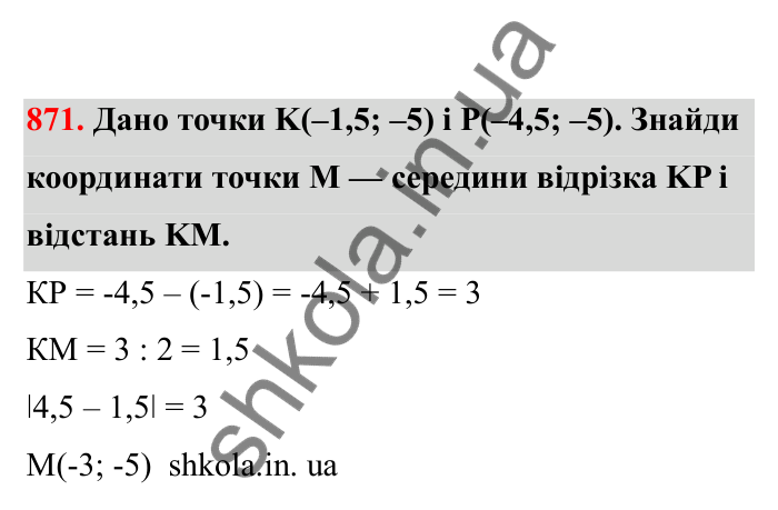 Відповідь до завдання 871 (с. 136) з математики для 6 класу (Бевз, 2023), частина 2: Координатна площина