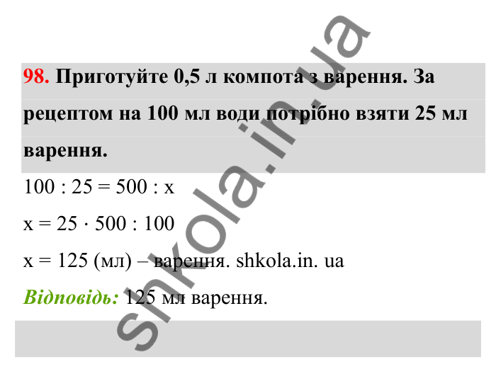 Відповідь до завдання 98 (с. 27) з математики для 6 класу (Бевз, 2023), частина 2: Пропорції