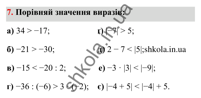 Цілі числа, завдання 7 Відповідь до завдання 7 (с. 5) з математики для 6 класу (Бевз, 2023), частина 2: Повторення за І семестр. Цілі числа...