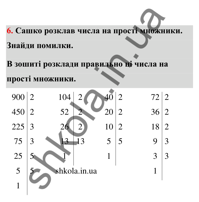 Відповідь до завдання 6 (с. 6) з математики для 6 класу (Бевз, 2023), частина 2: Повторення за І семестр. Подільність...