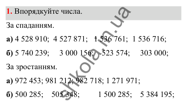 Відповідь до завдання 1 (с. 9) з математики для 6 класу (Біос, 2023), частина 1: Розділ 1. Натуральні числа та дії над ними