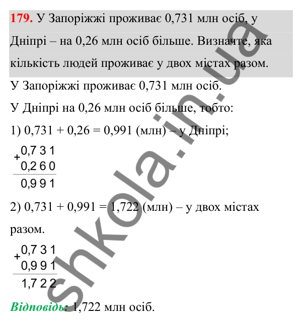 Відповідь до завдання 179 (с. 87) з математики для 6 класу (Біос, 2023), частина 1: Розділ 4. Десяткові дроби та дії над ними
