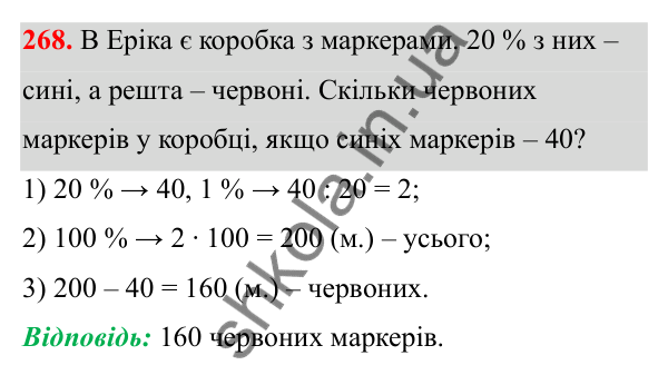 Завдання 268 Відповідь до завдання 268 (с. 113) з математики для 6 класу (Біос, 2023), частина 1: Розділ 5. Відсотки