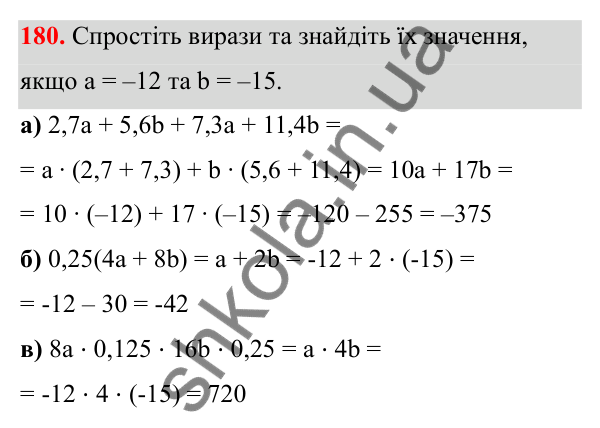 Завдання 180 Відповідь до завдання 180 (с. 115) з математики для 6 класу (Біос, 2023), частина 2: Розділ 15. Алгебра