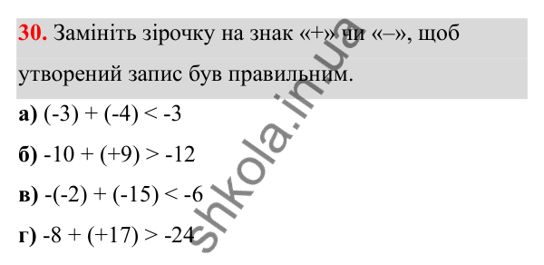 Відповідь до завдання 30 (с. 17) з математики для 6 класу (Біос, 2023), частина 2: Розділ 9. Цілі числа та дії над ними