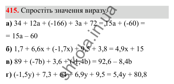 Завдання 415 Відповідь до завдання 415 (с. 172) з математики для 6 класу (Біос, 2023), частина 2: Розділ 16. Повторення