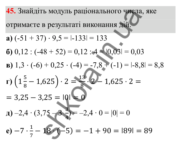 Відповідь до завдання 45 (с. 29) з математики для 6 класу (Біос, 2023), частина 2: Розділ 10. Раціональні числа та дії над ними
