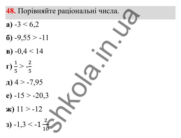 Відповідь до завдання 48 (с. 31) з математики для 6 класу (Біос, 2023), частина 2: Розділ 10. Раціональні числа та дії над ними