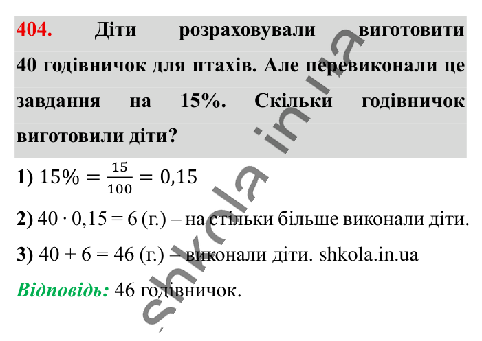 Знаходження дробу від числа, завдання 404 Відповідь до завдання 404 (с. 84) з математики для 6 класу (Істер, 2023), частина 1: § 10. Знаходження дробу від числа