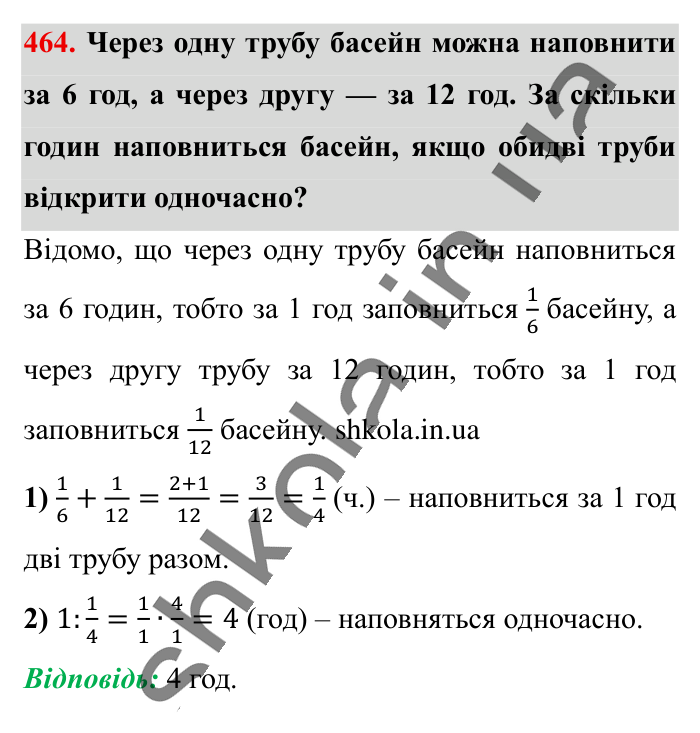 Ділення звичайних дробів, завдання 464 Відповідь до завдання 464 (с. 95) з математики для 6 класу (Істер, 2023), частина 1: § 12. Ділення звичайних дробів