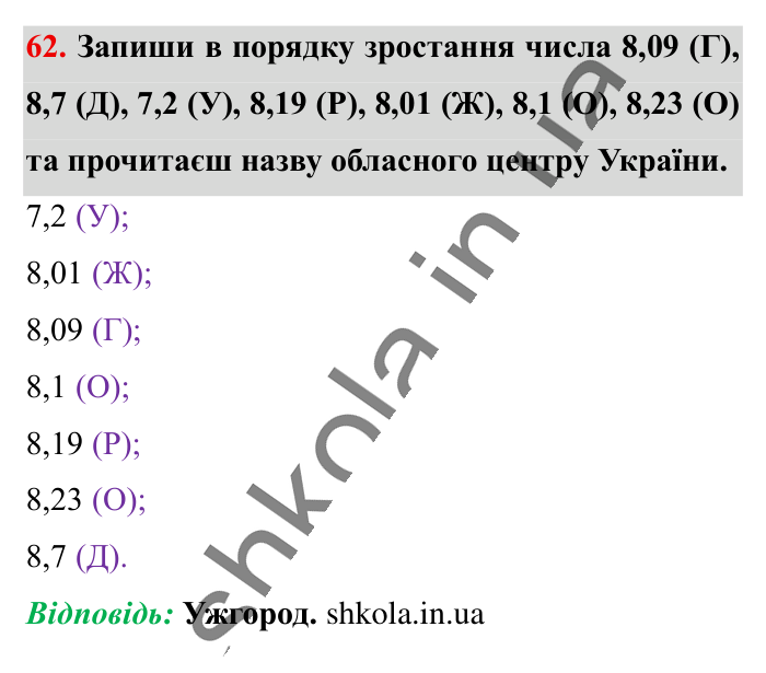 Повторюємо математику за 5 кл., завдання 62 Відповідь до завдання 62 (с. 9) з математики для 6 класу (Істер, 2023), частина 1: Повторюємо математику за 5 клас