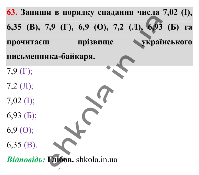 Повторюємо математику за 5 кл., завдання 63 Відповідь до завдання 63 (с. 10) з математики для 6 класу (Істер, 2023), частина 1: Повторюємо математику за 5 клас