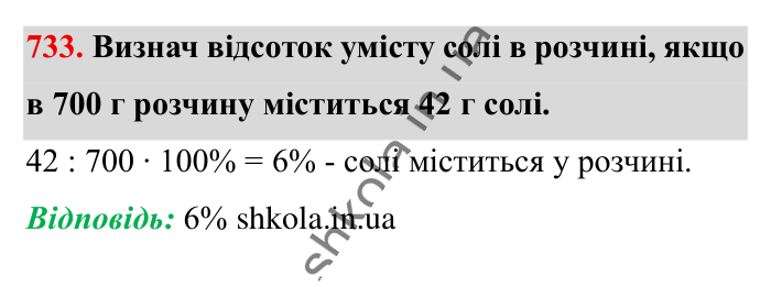 Відсоткове відношення двох..., завдання 733 Відповідь до завдання 733 (с. 164) з математики для 6 класу (Істер, 2023), частина 1: § 21. Відсоткове відношення двох чисел. Зміна величини у...