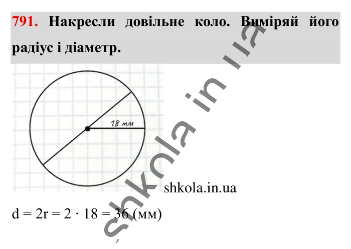 Коло. Довжина кола, завдання 791 Відповідь до завдання 791 (с. 175) з математики для 6 класу (Істер, 2023), частина 1: § 23. Коло. Довжина кола