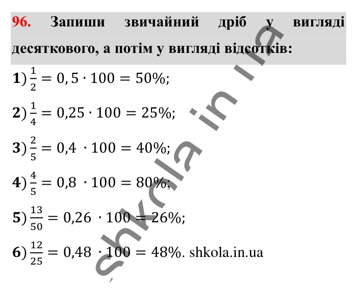 Відсотки. Знаходження..., завдання 96 Відповідь до завдання 96 (с. 19) з математики для 6 класу (Істер, 2023), частина 1: § 1. Відсотки. Знаходження відсотків від числа