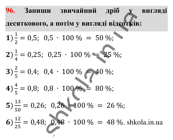 Відсотки. Знаходження..., завдання 96 Відповідь до завдання 96 (с. 19) з математики для 6 класу (Істер, 2023), частина 1: § 1. Відсотки. Знаходження відсотків від числа