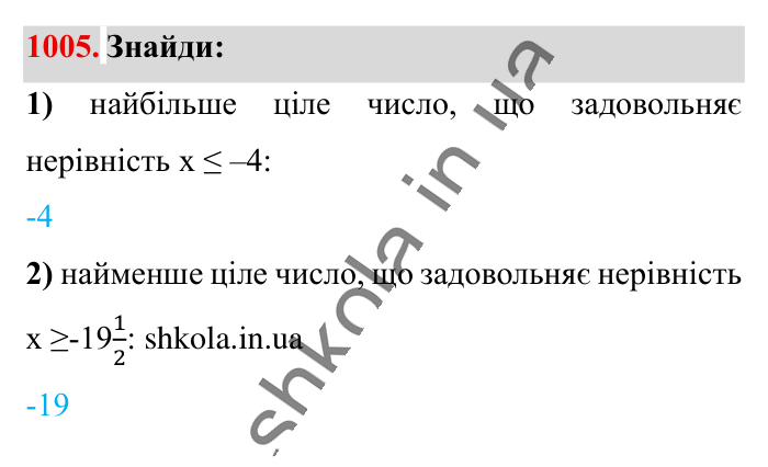 Відповідь до завдання 1005 (с. 28) з математики для 6 класу (Істер, 2023), частина 2: § 30. Порівняння раціональних чисел