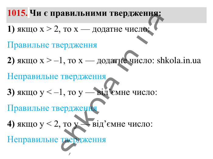 Відповідь до завдання 1015 (с. 29) з математики для 6 класу (Істер, 2023), частина 2: § 30. Порівняння раціональних чисел