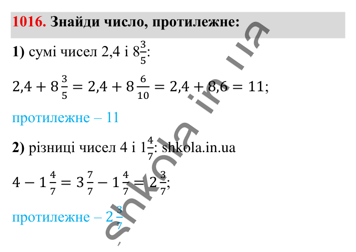 Відповідь до завдання 1016 (с. 29) з математики для 6 класу (Істер, 2023), частина 2: § 30. Порівняння раціональних чисел