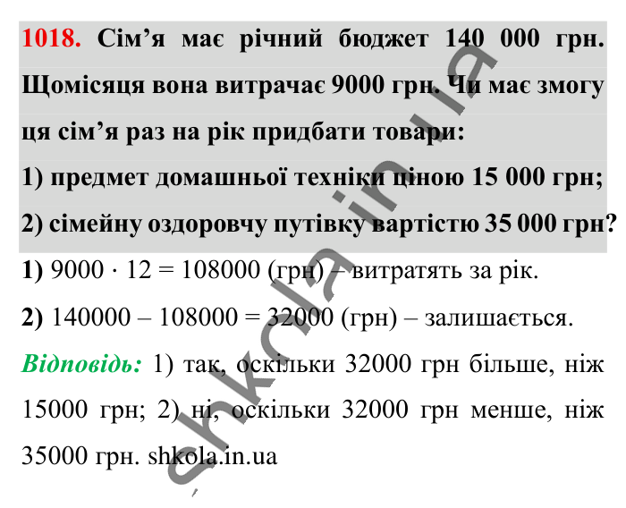 Відповідь до завдання 1018 (с. 30) з математики для 6 класу (Істер, 2023), частина 2: § 30. Порівняння раціональних чисел