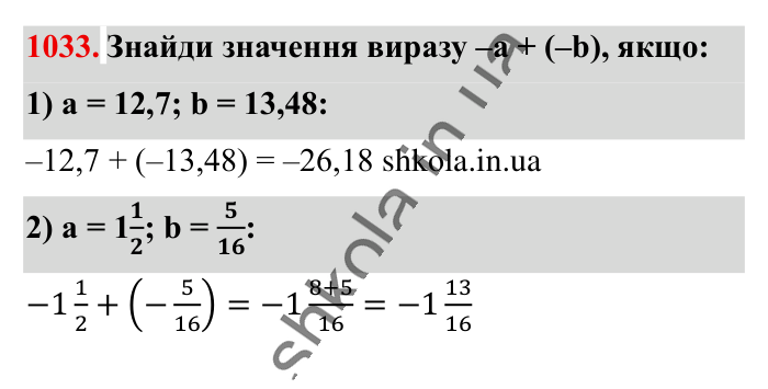 Відповідь до завдання 1033 (с. 35) з математики для 6 класу (Істер, 2023), частина 2: § 31. Додавання від’ємних чисел