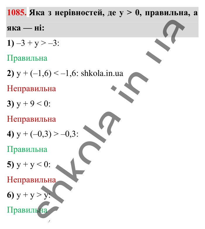 Відповідь до завдання 1085 (с. 43) з математики для 6 класу (Істер, 2023), частина 2: § 32. Додавання двох чисел з різними знаками