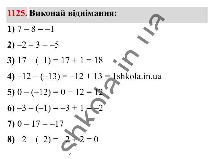 Відповідь до завдання 1125 (с. 51) з математики для 6 класу (Істер, 2023), частина 2: § 34. Віднімання раціональних чисел