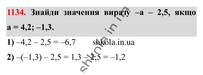 Відповідь до завдання 1134 (с. 53) з математики для 6 класу (Істер, 2023), частина 2: § 34. Віднімання раціональних чисел