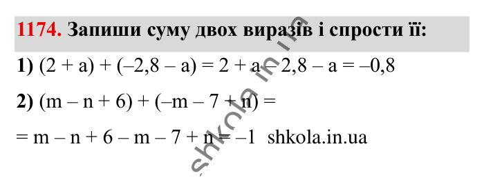 Відповідь до завдання 1174 (с. 59) з математики для 6 класу (Істер, 2023), частина 2: § 35. Розкриття дужок