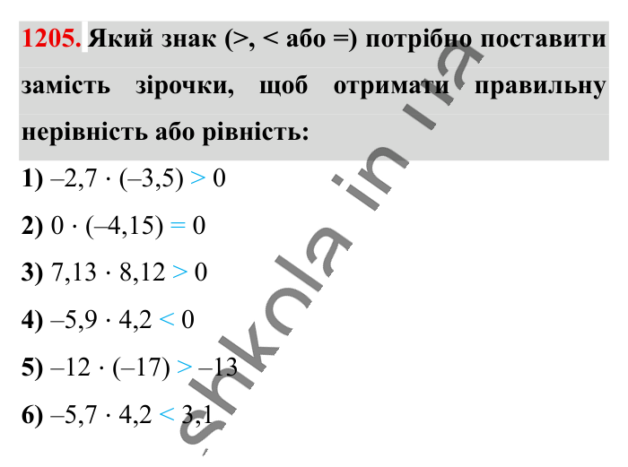 Відповідь до завдання 1205 (с. 66) з математики для 6 класу (Істер, 2023), частина 2: § 36. Множення раціональних чисел