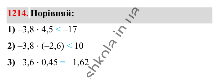 Відповідь до завдання 1214 (с. 68) з математики для 6 класу (Істер, 2023), частина 2: § 36. Множення раціональних чисел