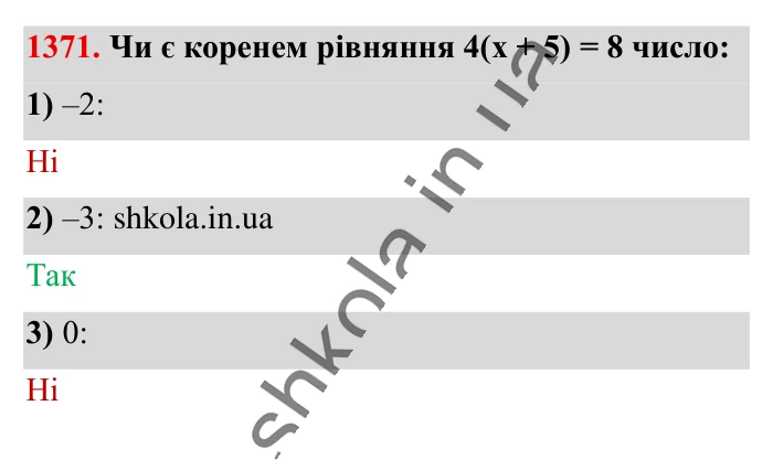Відповідь до завдання 1371 (с. 98) з математики для 6 класу (Істер, 2023), частина 2: § 41. Розв’язування рівнянь. Основні властивості рівняння
