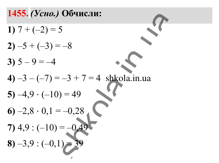 Відповідь до завдання 1455 (с. 110) з математики для 6 класу (Істер, 2023), частина 2: § 43. Розв’язування вправ на всі дії з раціональними числами