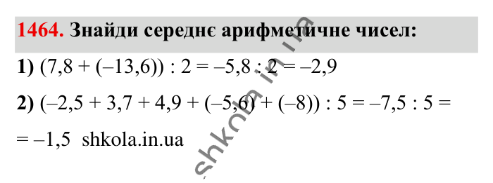 Відповідь до завдання 1464 (с. 111) з математики для 6 класу (Істер, 2023), частина 2: § 43. Розв’язування вправ на всі дії з раціональними числами