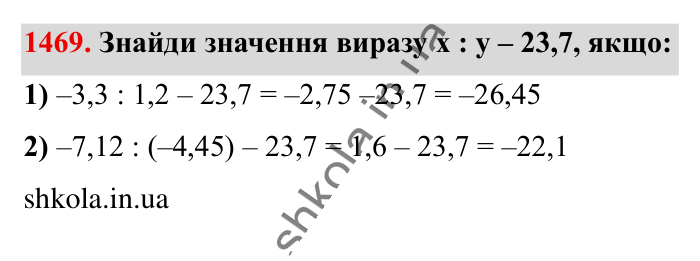 Відповідь до завдання 1469 (с. 112) з математики для 6 класу (Істер, 2023), частина 2: § 43. Розв’язування вправ на всі дії з раціональними числами