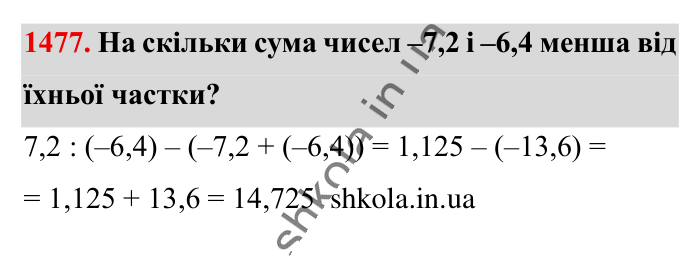 Відповідь до завдання 1477 (с. 113) з математики для 6 класу (Істер, 2023), частина 2: § 43. Розв’язування вправ на всі дії з раціональними числами