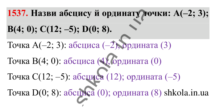 Відповідь до завдання 1537 (с. 129) з математики для 6 класу (Істер, 2023), частина 2: § 46. Координатна площина