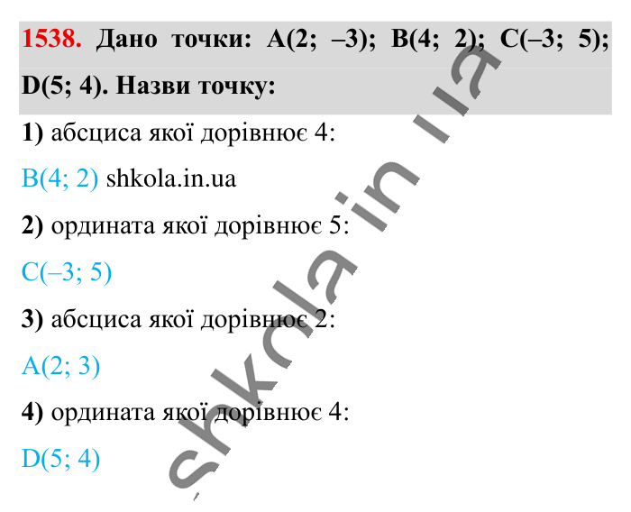 Відповідь до завдання 1538 (с. 129) з математики для 6 класу (Істер, 2023), частина 2: § 46. Координатна площина
