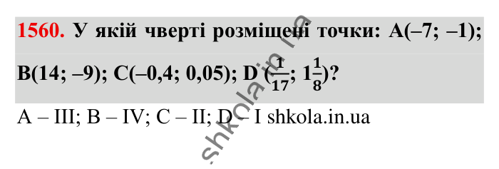 Відповідь до завдання 1560 (с. 132) з математики для 6 класу (Істер, 2023), частина 2: § 46. Координатна площина
