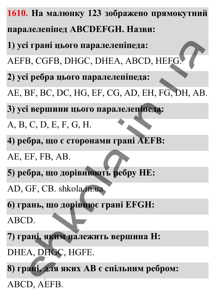 Відповідь до завдання 1610 (с. 147) з математики для 6 класу (Істер, 2023), частина 2: § 48. Прямокутний паралелепіпед. Куб. Розгортка прямокутного...