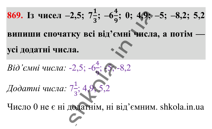 Відповідь до завдання 869 (с. 7) з математики для 6 класу (Істер, 2023), частина 2: § 26. Додатні та від’ємні числа. Число 0