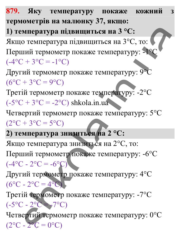 Відповідь до завдання 879 (с. 8) з математики для 6 класу (Істер, 2023), частина 2: § 26. Додатні та від’ємні числа. Число 0