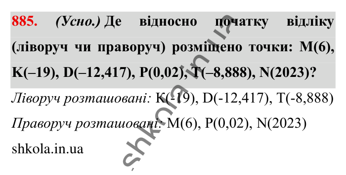 Відповідь до завдання 885 (с. 11) з математики для 6 класу (Істер, 2023), частина 2: § 27. Координатна пряма