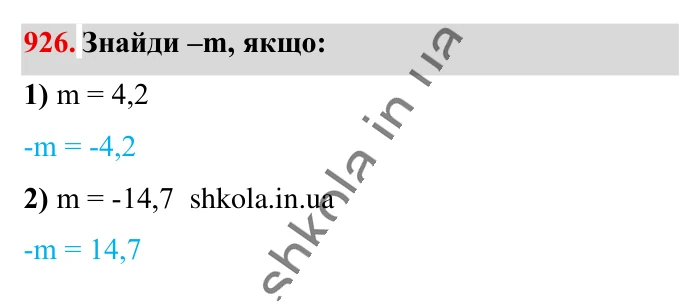 Відповідь до завдання 926 (с. 17) з математики для 6 класу (Істер, 2023), частина 2: § 28. Протилежні числа. Цілі числа. Раціональні числа