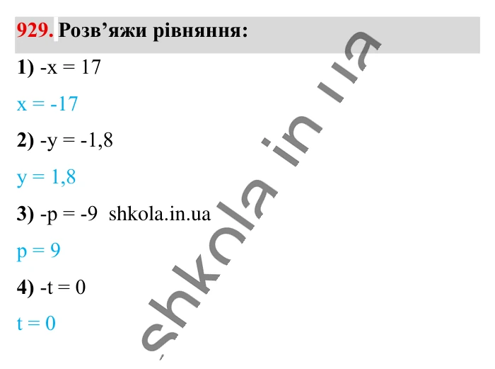 Відповідь до завдання 929 (с. 17) з математики для 6 класу (Істер, 2023), частина 2: § 28. Протилежні числа. Цілі числа. Раціональні числа