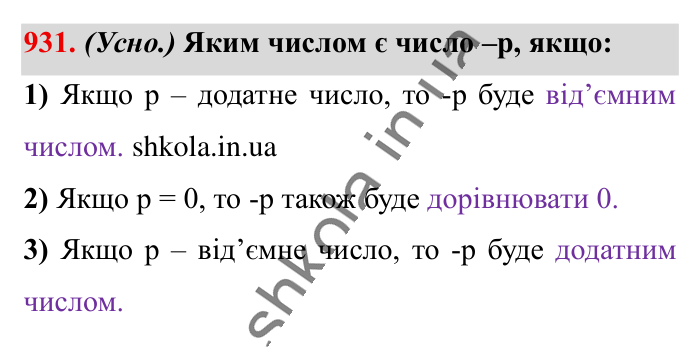 Відповідь до завдання 931 (с. 18) з математики для 6 класу (Істер, 2023), частина 2: § 28. Протилежні числа. Цілі числа. Раціональні числа