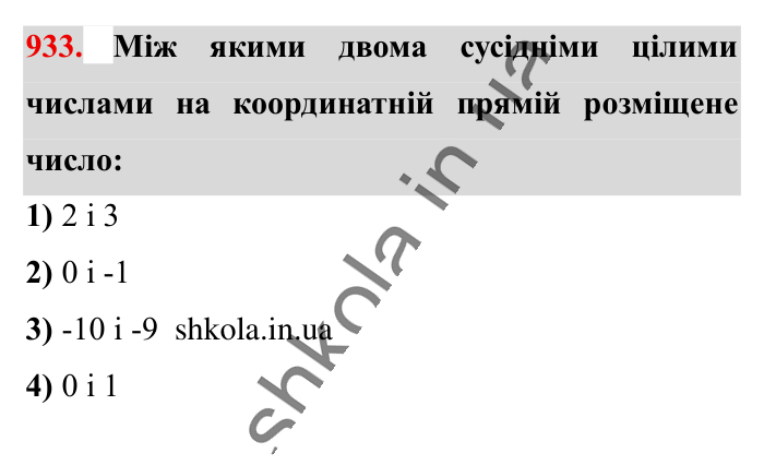 Відповідь до завдання 933 (с. 18) з математики для 6 класу (Істер, 2023), частина 2: § 28. Протилежні числа. Цілі числа. Раціональні числа