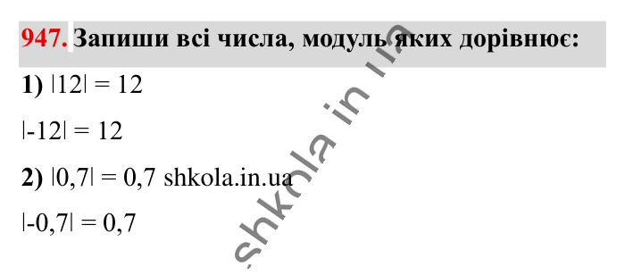 Відповідь до завдання 947 (с. 20) з математики для 6 класу (Істер, 2023), частина 2: § 29. Модуль числа
