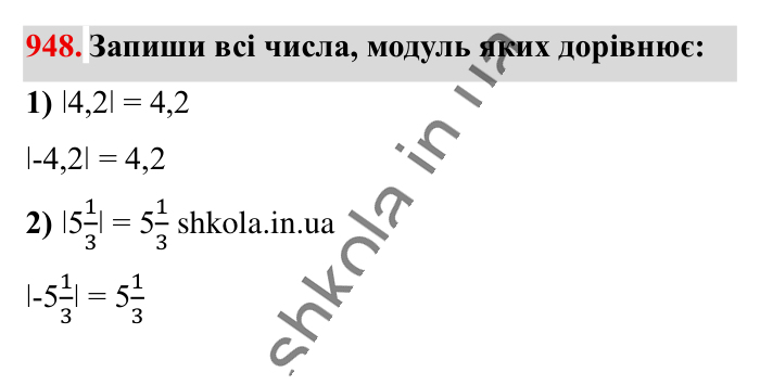 Відповідь до завдання 948 (с. 21) з математики для 6 класу (Істер, 2023), частина 2: § 29. Модуль числа