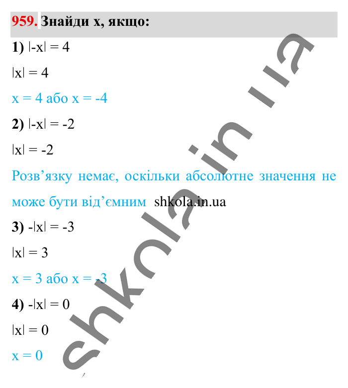 Відповідь до завдання 959 (с. 22) з математики для 6 класу (Істер, 2023), частина 2: § 29. Модуль числа